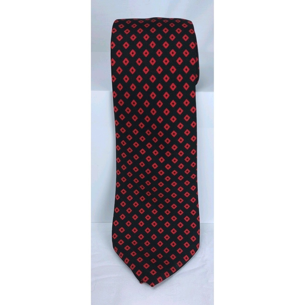 CHARVET PARIS MENS 100% SILK TIE LUXURY BLACK RED GEOMETRIC MADE IN FRANCE 60"